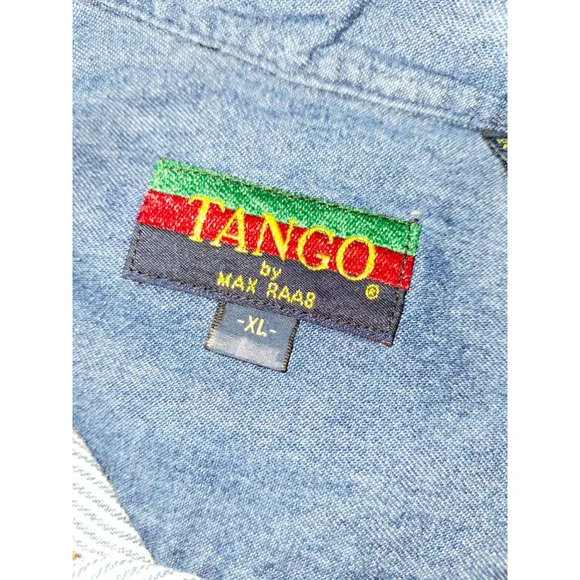 Vintage Tango by Max Raab XL Blue White Striped Denim Casual Button Down Shirt - Picture 5 of 6